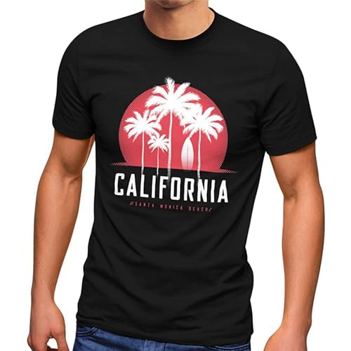 Mens T-Shirt California Palm Trees Santa Monica Beach Summer Sun Fashion Size S