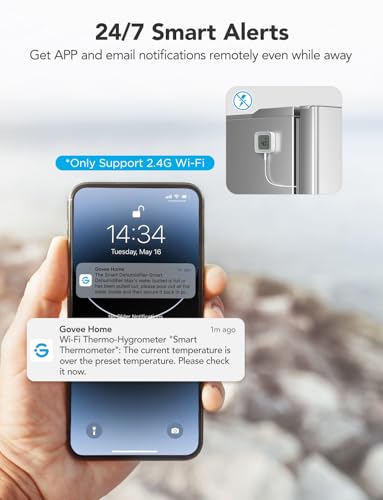 GoveeLife WiFi Thermomètre réfrigérateur avec alarme, jauge de température de congélateur numérique sans fil avec contrôle d'application, LCD Affichage, 2 Export de données libres années, pour Tub chaud de réfrigérateur (Seulement support 2.4G WiFi)