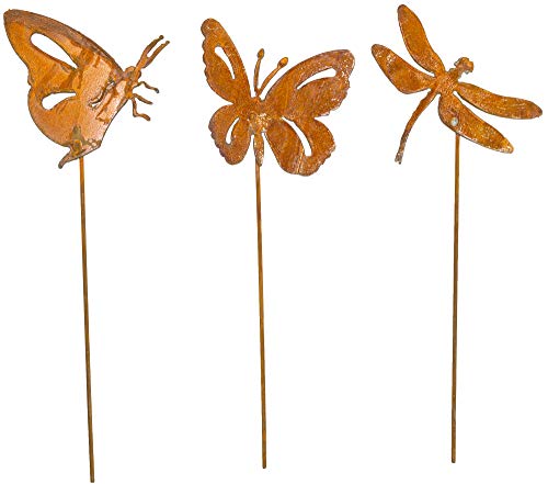 B2S BACK2SEASON Metall Stecker Schmetterlinge und Libelle Edelrost...