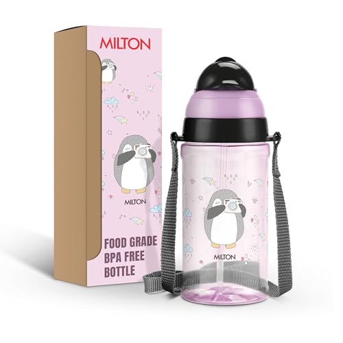 Image of MILTON Smilo 450 Sipper Water Bottle for School Kids | Food Grade & BPA Free | Leak Proof & Durable | Easy to Carry Loop | Ideal for Home, School & Office Use, 438 ml, Purple