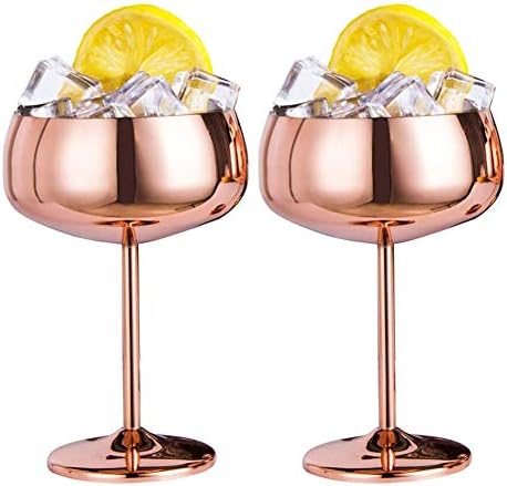 Exogio Wine Glasses 2 Copper Wine Cups Champagne Coupe Glasses Glass Stainless Steel Vintage Glass Wine Goblet for Travel Camping Pool Outdoor Picnics