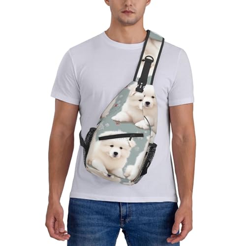 Mochila tipo bandolera deportiva con patrón de perros blancos miniatura 7