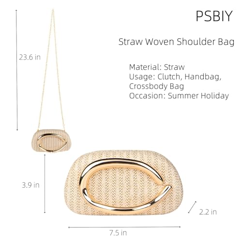 Women Elegant Straw Clutch with Gold Hardware Decoration Chic Woven Beach Bag Crossbody Bag for Summer Holiday3