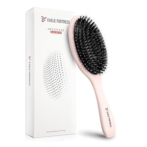 EAGLE FORTRESS Detangler Hair Brush, Boar Bristle Detangling Hairbrush, Oval Paddle Brush with Polished Nylon Bristle for Curly Hair, Straight Hair, All Hair Types (Pink)