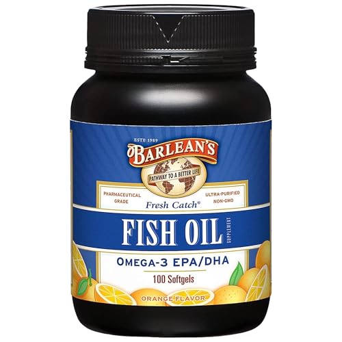 Barlean's Omega 3 Fish Oil Supplements, Supplement Softgels for Men and Women, 600mg EPA and DHA Fatty Acids, Orange Flavored, 100 Count