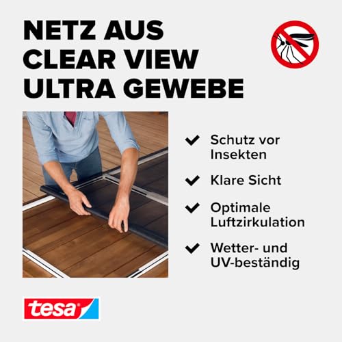 tesa Insect Stop FALT Tür - Faltbarer Alu-Rahmen mit Fliegengitter für Türen - mit verstellbarem Teleskoprahmen - Weiß - 80 cm x 170 cm bis 100x cm x 220 cm