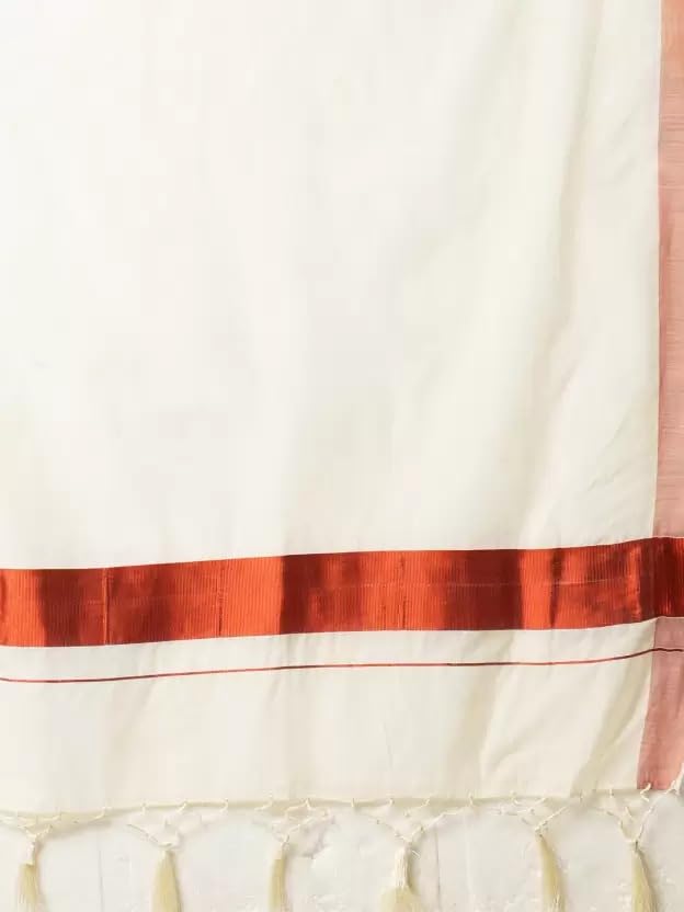 Image of Women's Kerala Off white cotton saree with running blouse| Onam Saree | Vishu Saree | Traditional White Saree