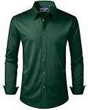 Alimens & Gentle Mens Dark Green Dress Shirt Regular Fit Stretch Stain Shield Long Sleeve Prom Wedding Button Down Shirts,Dark Green,Medium