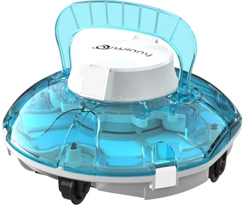 WINNY POOL CLEANER Winny 200 Limpiafondos Piscina, Inalámbrico Robot Limpiafondos Piscina, 75Min Autonomía, Piscinas Desmontables 60m², Doble Filtración, Estacionamiento Auto(Transparente Azul-Blanco)