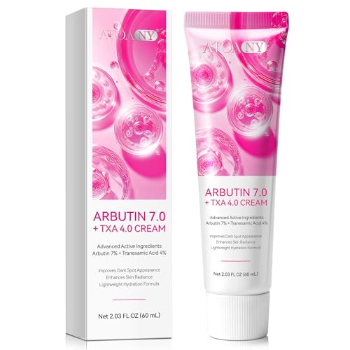 Arbutin 7% + Tranexamsäure 4% Creme gegen Pigmentflecken, Sommersprossen & ungleichmäßigen Teint mit Hyaluron, Niacinamid & Glutathion – Feuchtigkeitsspendend & Aufhellend, hautverträglich, 60 ml