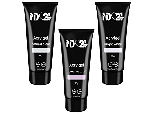 Poly Acryl Gel Tube Set French - Clear + Cover Natural + Bright White (3 x 30g) – Bild 3