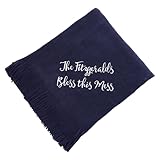 THINGS REMEMBERED Embroidered Navy Knit Fringed Throw Blanket (Free Customization)