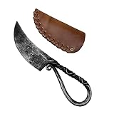 Living Ideas Hand Forged Metal Celtic Knife With Made Genuine Leather Case Wrought Iron Handmade Vintage Medieval for Look Black Antique Finish Heavy Duty Sharp, 7.75x1.50'', (LIAMZ120)