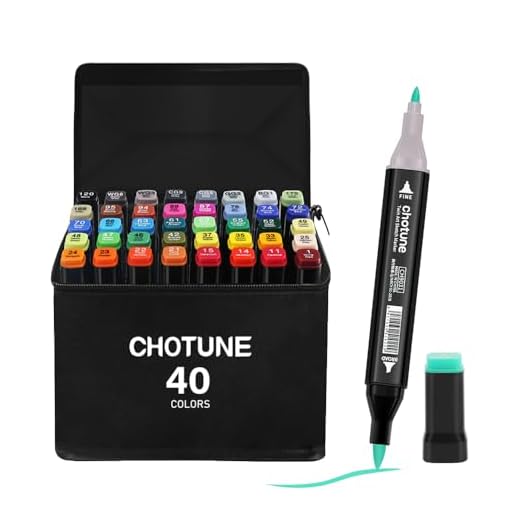 CHOTUNE Rotulador,Marcadores Alcohol de 40 Colores,Ultimo Modelo de Punta fina y punta de pincel Marker Pen,Rotulador Doble Punta con Base y Maletín de Transporte,para Cómics,Garabatos