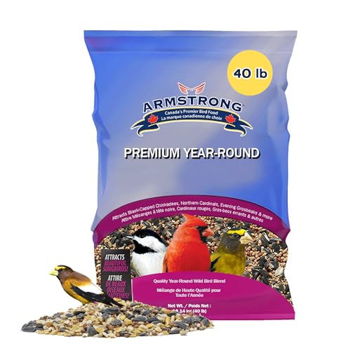Armstrong Wild Bird Food Premium Year-Round Blend 40 Pounds - with Cut Corn Red Milo White Millet & Black Oil Sunflower Seeds - Backyard Bird Feeding