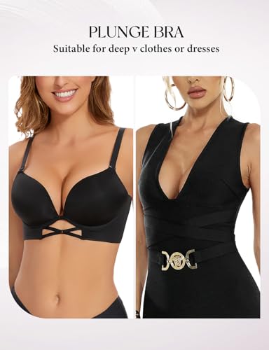 Image of Upushall Push Up Padded Bras for Women Add 2 Cups Plunge T Shirt Everyday Bra Seamless Underwire Support