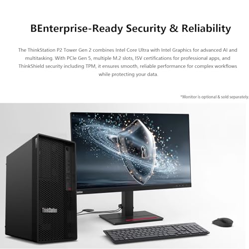 Image of Lenovo ThinkStation P2 Tower Desktop AI PC, Intel Core Ultra 5 225, 32GB DDR5, 1TB SSD, Wi-Fi 7, Support 3-Display 4K, HDMI, DP, Optical Disc Drive, Windows 11 Pro, Business Workstation, w /Bundle