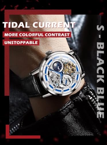 Image of OLEVS Mens Automatic Watches Self-Winding Starry Sky Diamond Skeleton Luxury Wrist Watch Waterproof Luminous