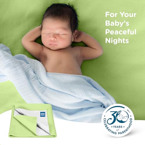 Image of Mee Mee Instadry Anti-Piling Fleece Extra Absorbent, Cotton Bed Protector Mattress, Reusable Quick Dry Baby Cot Sheet for Infant,0 to 36 Month, 100x140cm (Pista Green + Royal Blue)