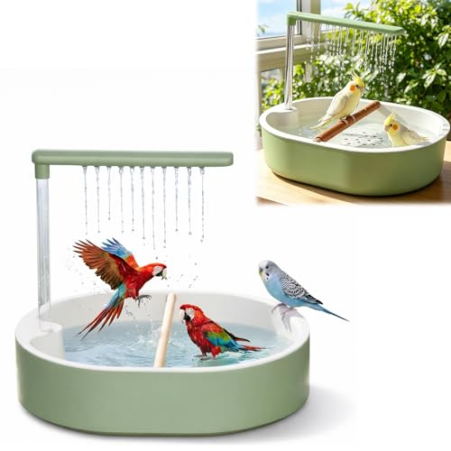 Winwj Vogeldusche Wellensittich Vogel Badewanne mit Dusche USB-betriebenes Vogelbad mit Wasserzirkulation Vogel Badehaus mit Sitzstange Rutschfester Boden für Wellensittiche und kleine Vögel