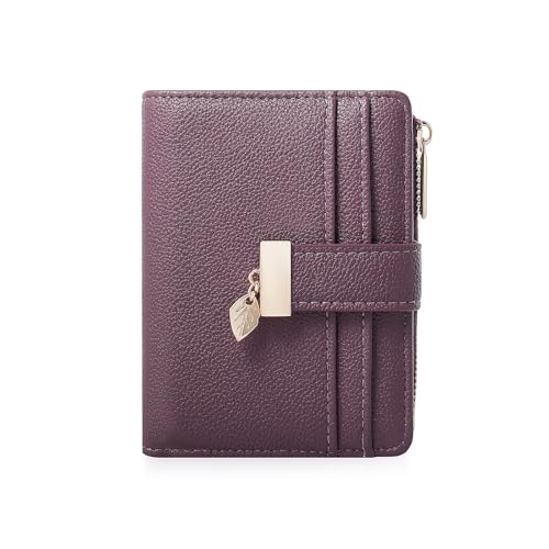 Image of Pomelo Best Wallet Women Bifold Leather Wallets for Women Credit Card Holder with ID Window Zipper Coin Pocket Deep Purple
