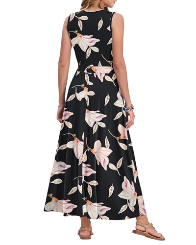 Image of AUSELILY Womens Maxi Dress Summer Sleeveless Wrap Long Dresses with Pockets | V-Neck Wrap Sleeveless Sundress, fits formal, casual, beach, vacation & daily wear