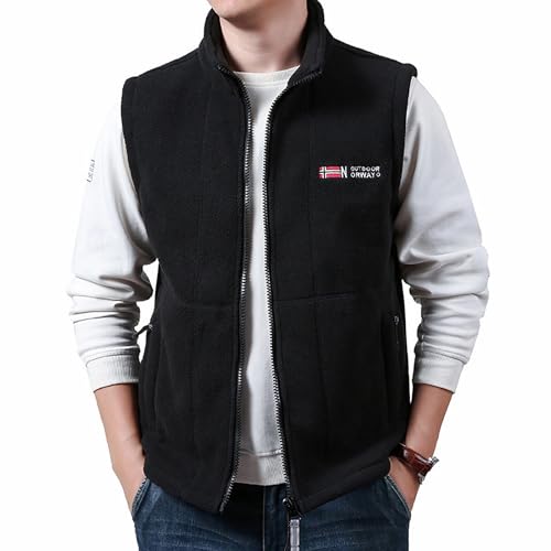 [Manatsulife] メンズ ベスト ポーラー フリース ベスト 防寒 ロッカー フリース 暖かい 登山 釣り 保温 アウトドア 秋 冬服 MJ9839 (JP, アルファベット, S, ブラック)