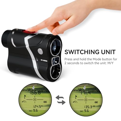 BOSEAN Golf Entfernungsmesser mit Slope, 1200Yards Aufladbar Golf Rangefinder mit Flag-Lock und Vibration, Scan Modus, Entfernungsmesser mit 7X Vergrößerung