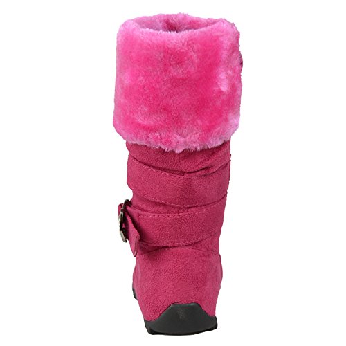 Kids Mid Calf Boots Fur Cuff Heart Buckle Accent Casual Comfort Shoes Pink4