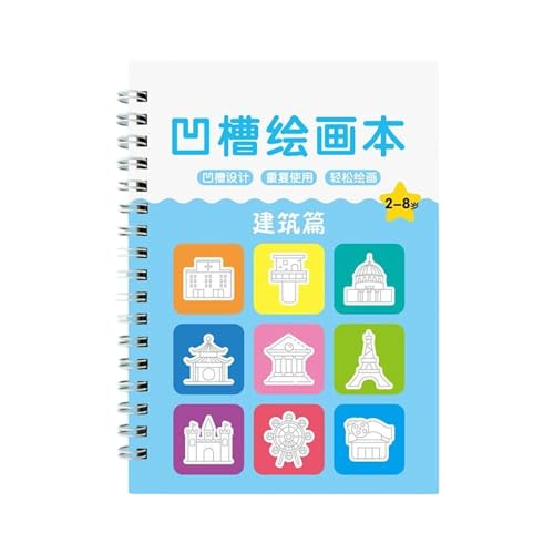 Libro de práctica ranurado para niños de 3 a 8 años con múltiples plantillas de dibujo para uso escolar y doméstico, libro de textos mágicos, múltiples tipos, plantillas de pintura básica, libro de