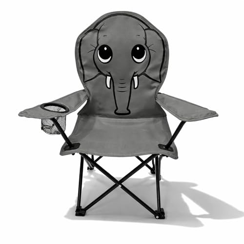 Fauteuil de pêche pliable pour enfant - Gris foncé - Motif éléphant - Avec porte-gobelet et sac