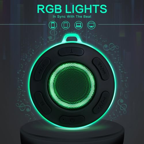 Portable Bluetooth Speaker with HiFi Steore Sound LED Light,IP7 Waterproof Shower Bluetooth Speakers with Suction Cup,Built-in Mic,Hands Free Calling, Portable Bluetooth Speaker for Outdoor