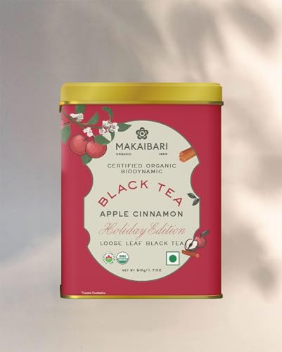 Image of Makaibari Holiday Edition : Apple Cinnamon Black Tea & White Peppermint Bark | Usda Certified Tea | Anti-Oxidants, Immunity Booster | Tin Caddy, 75gm