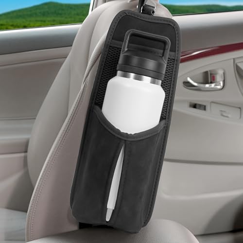 Portavasos lateral para asiento de carro grande con bolsa de malla negra miniatura 1