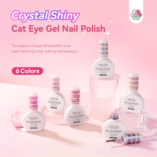 Image of SAVILAND Color Artistry Cat Eye Gel Nail Polish: 6 Colors Cateye Gel Polish Set Long-Lasting Magnetic Nail Polish Sheer Nudes Pink with Magnet Stick Nail Art Home Glass Bead Effect