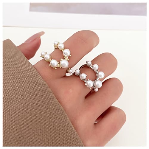 FUTIMELY Vintage Pearl Finger Ring for Women,Adjustable Open Pearl Promise Stacking Ring Gold Knuckle Joint Finger Rings Trendy Personality Jewelry3
