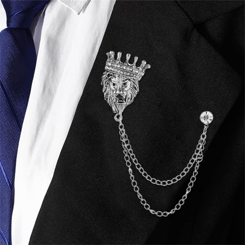 Image of coadipress Crown With Hanging Chain Brooch for Women Men Elegant Gentlemen Gold Silver Crystal Crown Lapel Pin Vintage Rhinestone Wedding Brooch Suit Shirt Pin Accessories