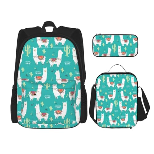 YHBLYKXP Indian Alpaca print 3-Piece Casual Backpack Set (Backpack + Waist Bag + Small Pouch), Unisex Daypack