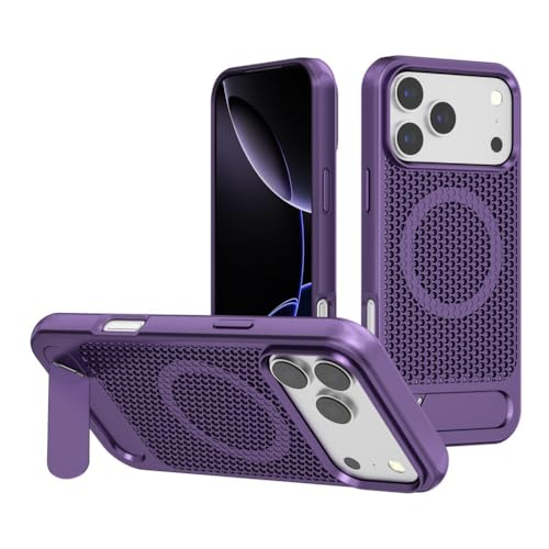 XINYANDIN 適用対象iPhone 17 Pro Max/17 Pro/17 Air/17 用マグネットケース、金属製キックスタンド付きスリムな放熱スマホケース ワイヤレス充電カバー,紫色,17