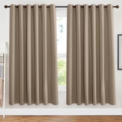 Image of PONY DANCE Extra Wide and Long Living Room Curtains 90x72 Inch Eyelet Thermal Blackout Curtains for Room Darkening/Privacy Protection, 2 Panels, Mocha