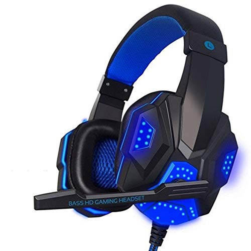 Gaming Headsets Gaming-Headphones Wired Headset Professional Light For Computer Adjustable Bass Stereo PC Gamer Over Ear With Mic 28 (Color : Blue)