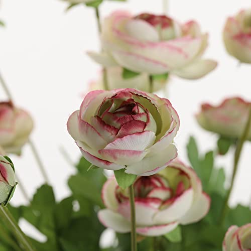 Artificial Silk Flowers Persian Buttercup Bicolor Ranunculus Flower 5 Pcs,Suitable For Core Decoration,Wedding Floral Creation,Flower Arrangement Diy Project,Interior Decor（Green） #TOP2
