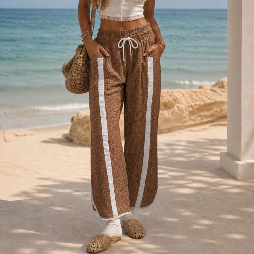 Women Leopard Print Pants Relaxed Fit Cheetah Print Boho Drawstring Pants - image 5