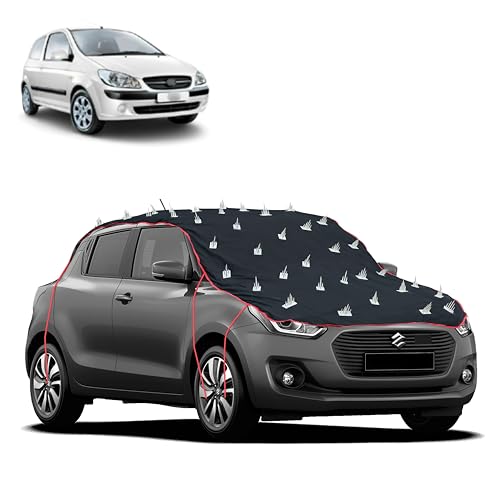Image of Dog Protection Spike Car Cover for Hyundai Getz Prime Bonnet to Roof Easy Installation with 4 Elastic Hook Strap | Anti-Scratch Soft Cotton Inner | Complete Protection from Street Dogs & Monkeys