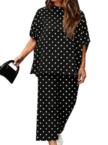 Image of Women's Plus Size 2 Piece Outfits Batwing Sleeve Top Wide Leg Lounge Set | Crew neck top, Cozy 2 piece lounge set, Casual