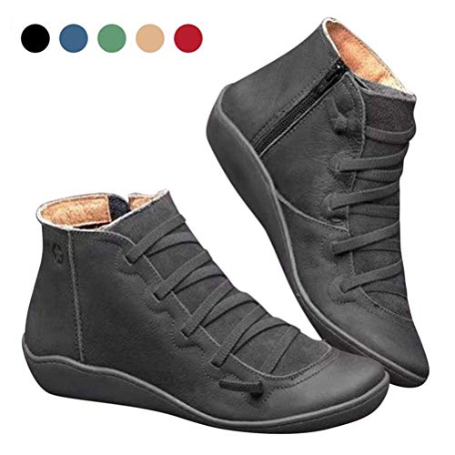 Fyeep Botas Cortas para Mujer, Botas con Soporte de Arco para Mujer, Botas cómodas de tacón de 3.5 cm para Mujer, Botas Informales de otoño Invierno para Mujer con Cremallera, Regalos para Novias