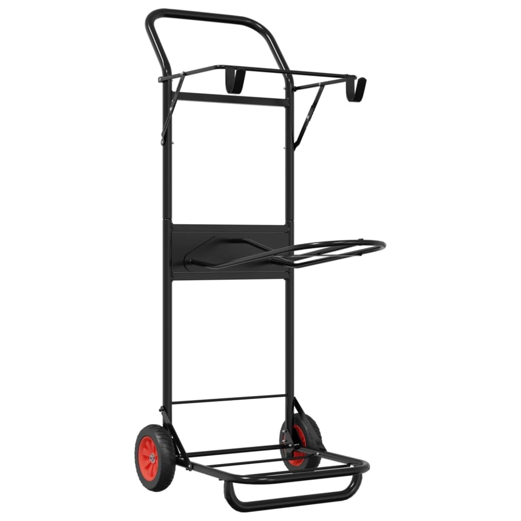 vidaXL Foldable Saddle Trolley Black Steel - Equestrian Equipment Cart with 3-Tier Storage, Ergonomic Design, 2 Wheels, and Metal Hooks for Hanging - 48x76.5x128cm