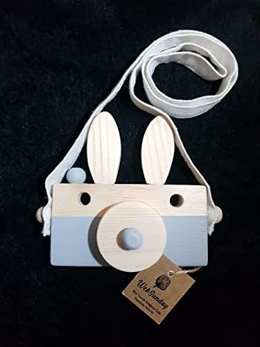 websunday Ahşap Dekoratif Oyuncak Tavşan Fotoğraf Makinesi, Askılı Sevimli Oyuncak, Duyusal Oyuncak, Eğitici Oyuncak, Hayvan Oyuncakları, 1 +2 +3 Yaş Kız Erkek Bebek Çocuk Hediyelik Oyuncak. (Gri) - Görsel 3
