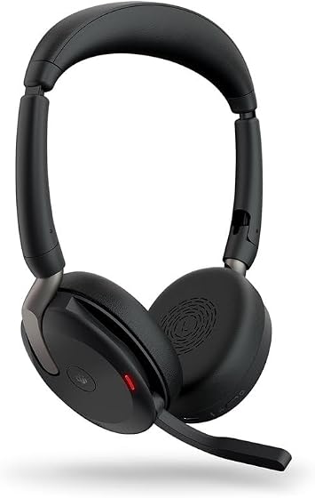 Jabra Evolve2 65 Flex - Stereo Headset with Bluetooth, Wireless Charging Pad, Noise-cancelling Jabra ClearVoice Technology and Hybrid ANC - Certified for MS Teams - Black