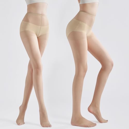 2 Pairs Run-Resist Sheer Tights for Women, 20 Denier Premium Nylon tights with reinforced toe and control top4